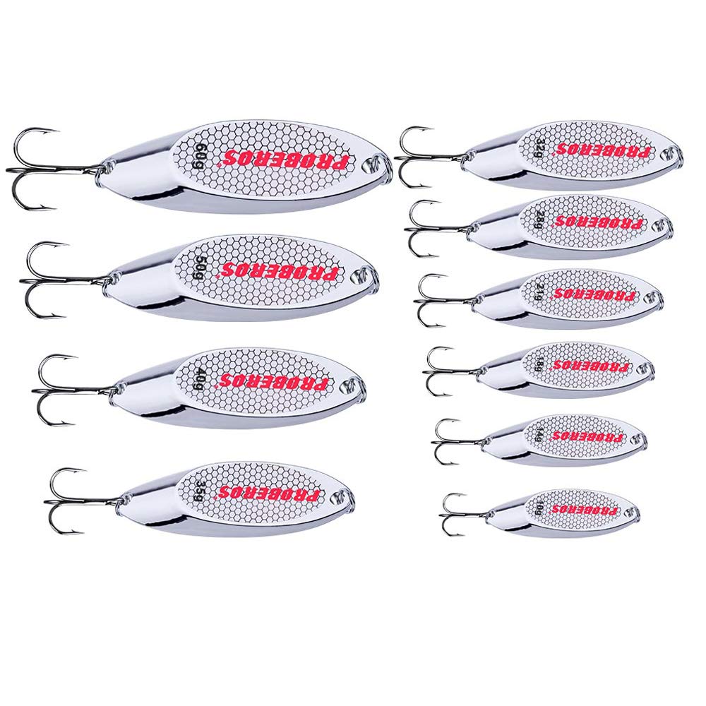 PROBEROS Fishing Lure Spoons Cast Metal Fishing Spoon Bass Hard Bait Blade Fishing Lure Set Gold/Silver