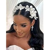 Catery Flower Bride Wedding Headband Silver Bridal Hair Vine Floral Headpiece Accessories for Women