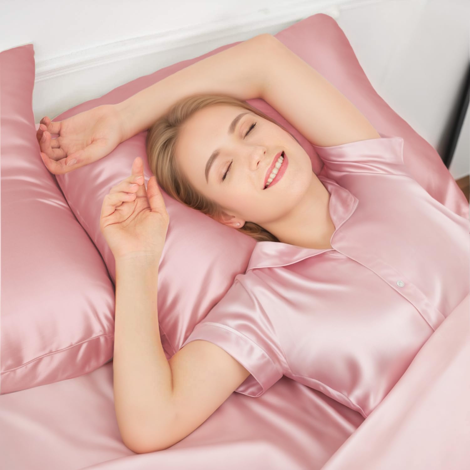 INSSL Silk Pillowcase for Women, Mulberry Silk Pillowcase for Hair and Skin and Stay Comfortable and Breathable During Sleep (Standard, Coral) - Image 2