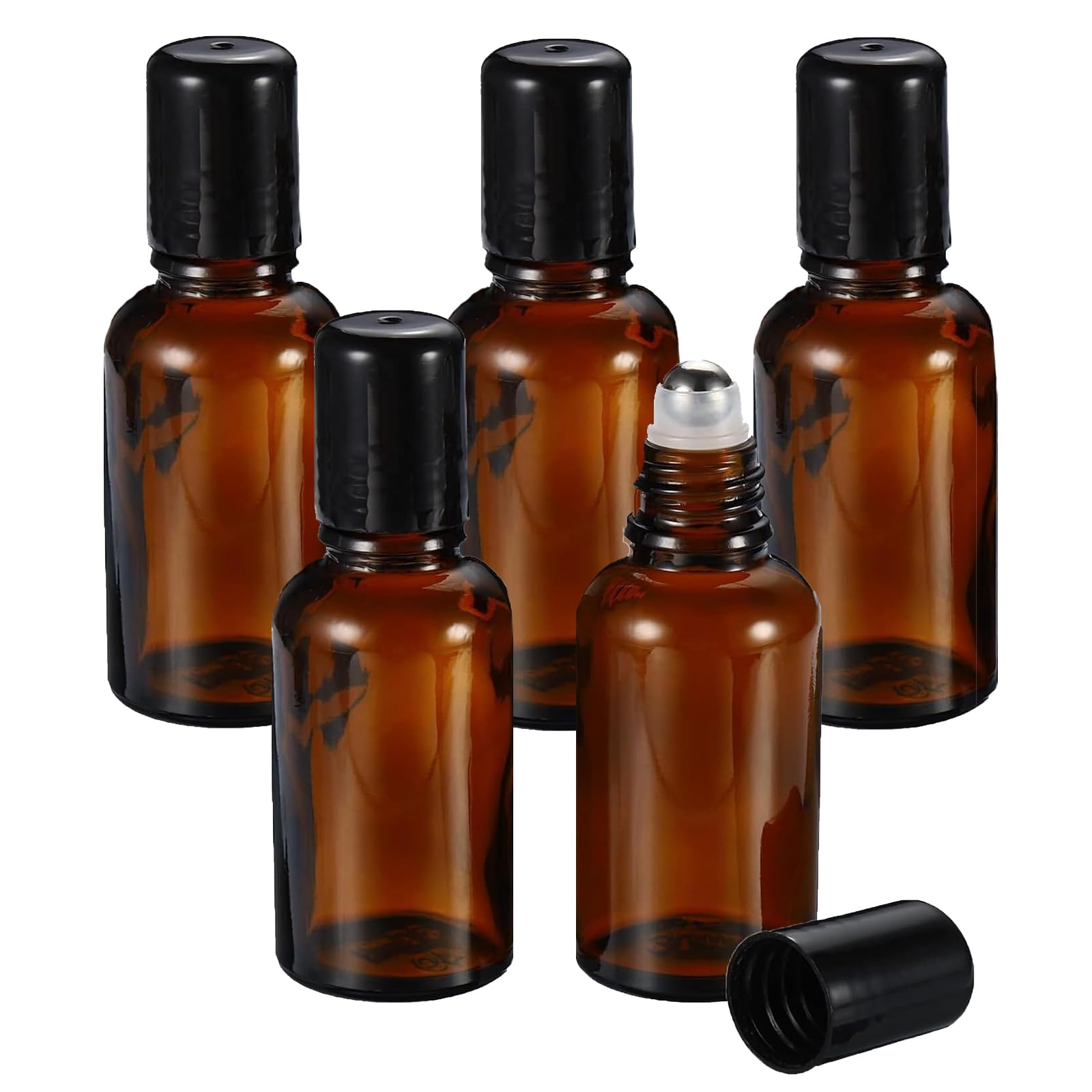 KYEDGC 30ml Amber Roller Bottles with Black Caps for Essential Oils, Perfumes, and Cosmetics
