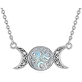 LUHE Triple Moon Goddess Necklace for Women Sterling Silver Celtic Spiral Knot Triple Moon Pendant with Simulated Moonstone Jewelry Gift for Her