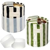 Neendohome 2-Pack 10 oz Ceramic Coffee Mug with Sip Hole &amp; Silicone Sleeve | Cute Hand-Painted Striped Porcelain, Gift for Coffee Lover, Cold &amp; Hot Drinks, Microwave &amp; Dishwasher Safe, Green, Black