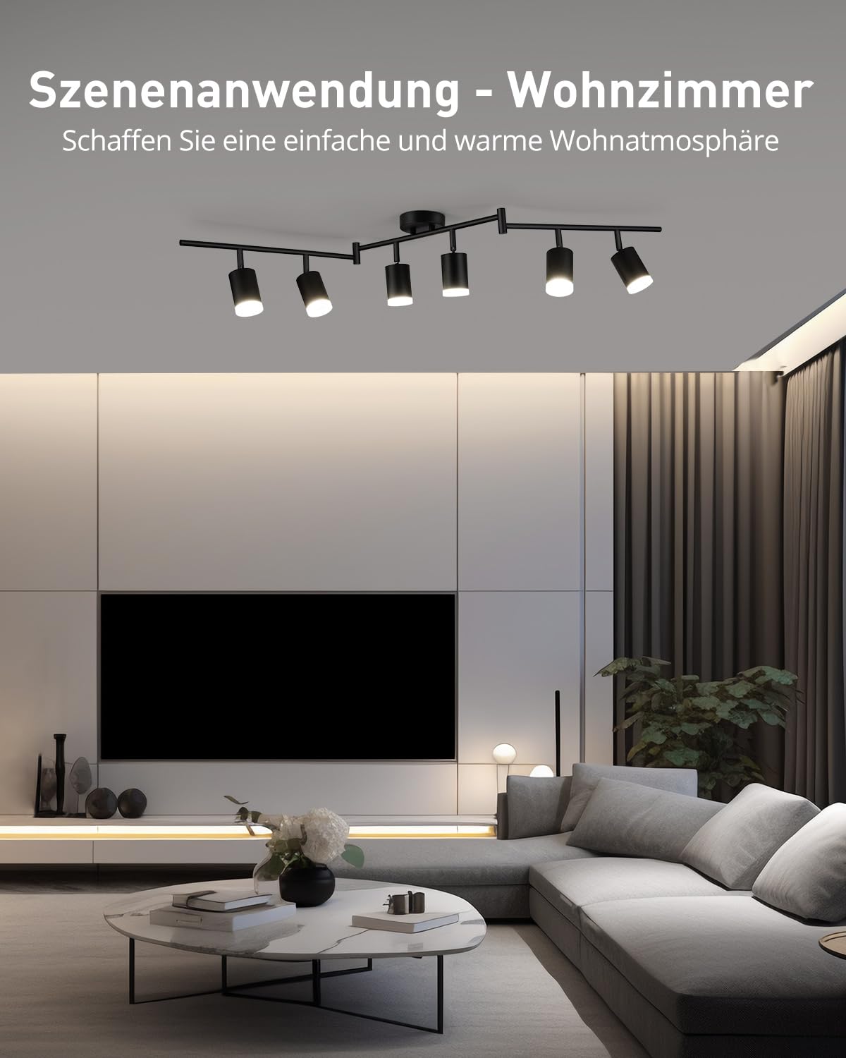 Bojim Deckenstrahler LED 6 Flammig Spot Wohnzimmer Schwarz Präzise Kräftige Beleuchtung, Deckenleuchte Schwenkbar Deckenlampe GU10 Modern Lampen Wohnzimmerlampe Küchenlampe Bürolampe,Ohne Leuchtmittel 8