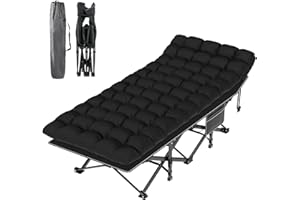 Suteck Camping Cot, Folding Camping Cot Bed for Adults Sleeping 1200D Double Layer Oxford Portable Folding Outdoor Cots for Camping W/Soft Pad Carry Bag for Home Office Nap Beach Travel