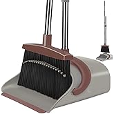 Ivandar Broom with Dustpan Combo Set, 50.6 inch Long Handle, Upright Standing Broom and Dustpan Set Quiet Cleaning Tool Sweep The Floor Dust pan Removes 4 Times More Pet Hair(Brown and Gray)