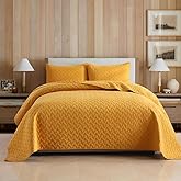 Wistown Cotton Quilt Bedding Sets Queen Size, 3 Pieces Reversible Lightweight Coverlets Comforters Bedspreads for All Seasons,Weave Stitching Pattern,Yellow