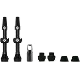 Muc-Off Tubeless Valves V2, 7075 Aluminum Presta, Black, 44mm | Built-In Core Removal Tool, Six-Slot Airflow Base, Three Pairs of Rubber Bases, Compatible with Foam Rim Inserts