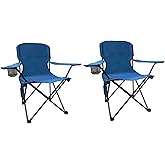 SAILARY 2PCS Folding Camping Collapsible Chairs Heavy Duty Lawn Chair with Cooler Bag, Storage Pocket, Waterproof Bag Outdoor Arm Chair, Supports 225LBS, Cyan