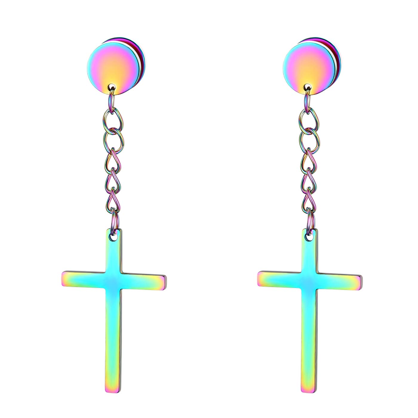 JewelryWe Religion Type Cross Stud Earrings For Women Men Stainless Steel Earring Jewelry