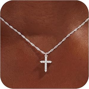 JPLJMM S925 Sterling Silver Cross Necklace for Women - Dainty Wave Chain Cross Pendant Necklaces for Women Trendy Jewelry Chr