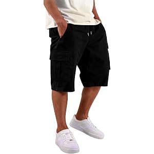 tobchonp Cargo Shorts for Men Relaxed Fit Drawstring Elastic Waist Chino Work Shorts Comfy Hiking Long Short Multi Pockets
