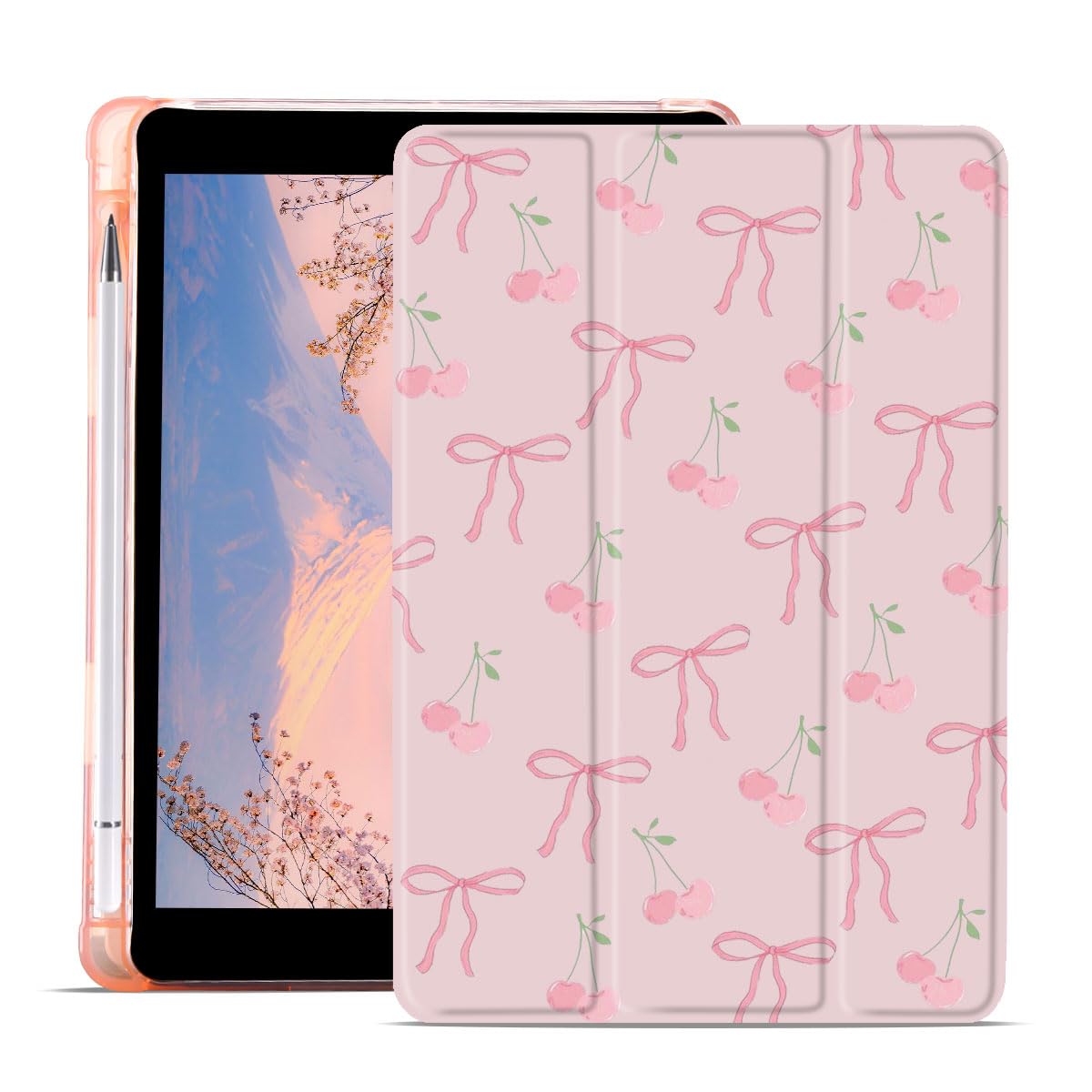 Photo 1 of JOYLAND Cute Cherry Bowknot Case for iPad 5th/6th Generation (2017/2018) 9.7 Inch with Pencil Holder Lovely Bow Preppy Pink Girly Cover Auto Wake/Sleep Foldable Shockproof Case