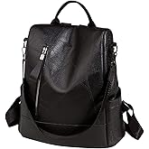 PORRASSO Anti-Theft Backpack Women Daypack Shoulder Bag Ladies Rucksack Waterproof PU Leather Knapsack for Travel Work Leisure Black