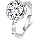 LAZLUVU 3 Carat Cubic Zirconia Promise Rings for Her Round Simulated Diamond cz Halo Round Halo Engagement Ring Stackable Bands Rings for Women Christmas Gift