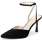 Miorap Closed Pointed Toe Kitten Slingback Heels for Women Ankle Strap Pumps Wedding Party Dressy Comfort Shoes