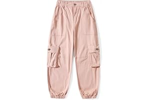 LANZIYAYA Girls Cargo Pants Elastic Ankle Cute Baggy with Pockets Joggers Size 10-12 Fashion