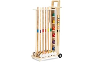 Hiboom 6 Player Croquet Set for Adults with Wooden Stand, Rubber Wooden Mallets, Colored Balls and Steel Wicket for Family & Friends, Great for Outdoor Lawn, Backyard Park