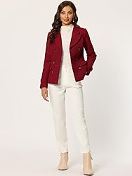 Allegra K Women's Notched Lapel Double Breasted Pea