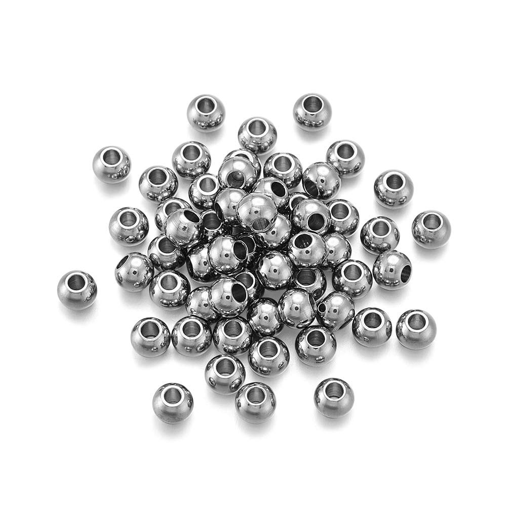 PandaHall 100pcs Stainless Steel Round Spacer Loose Ball Beads 4mm Tiny Small Metal Stopper Beads with 1.5mm Hole for Necklace Bracelet Jewelry Making, Stainless Steel Color