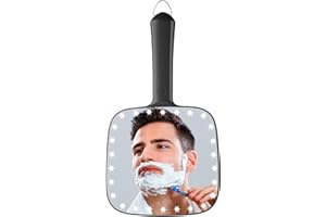 Famihomii Lighted Handheld Mirror, 6.2"x 5.9" Square Glass Frame with LED Beads, Battery Operated, Ideal for Haircut, Shaving, Makeup, and Wound Care