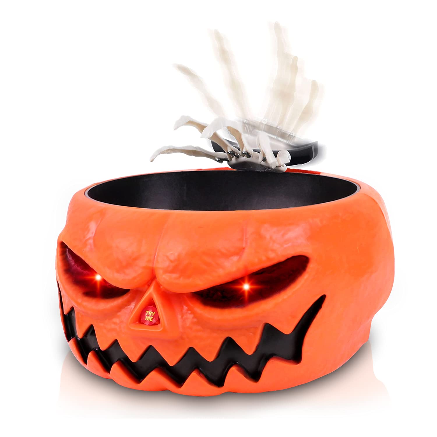 Photo 1 of XOYTN XIMISHOP Animated Halloween Skull Bowl, Pumpkin Candy Dish With Creepy Moving Skeleton Hand for Party Decoration
