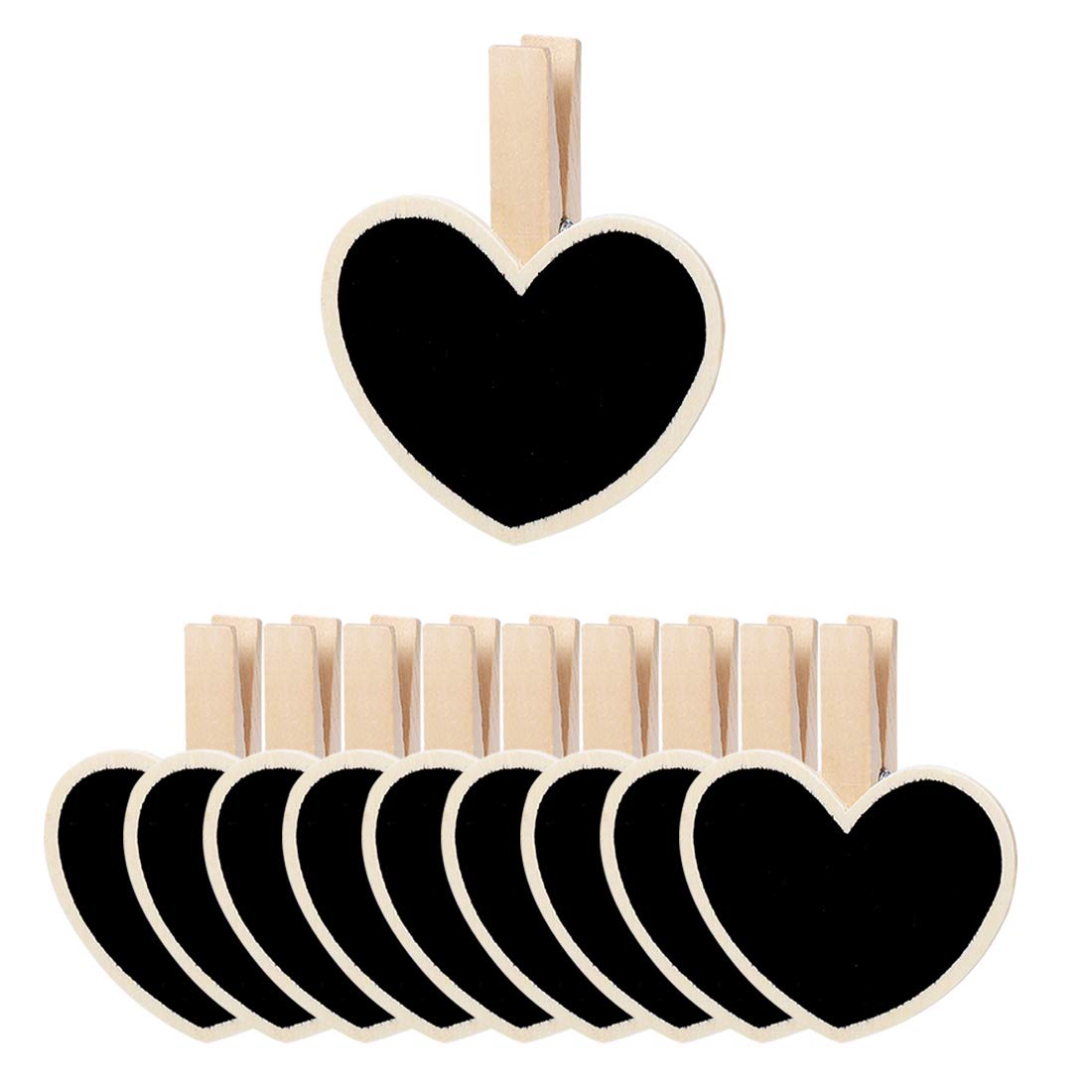 sourcing map 10pcs Mini Chalkboards Signs with Wooden Clip Wood Heart Design Chalkboard Tag for Weddings Birthday Party Message Board Signs Table Number Reminder Price Tag