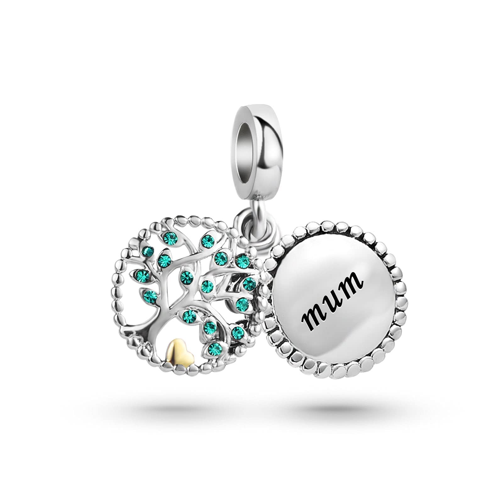 KunBead Jewelry Women Girls Mum Love Family Tree Dangle Pendant Charms Compatible with Pandora Bracelets Gifts for Birthday