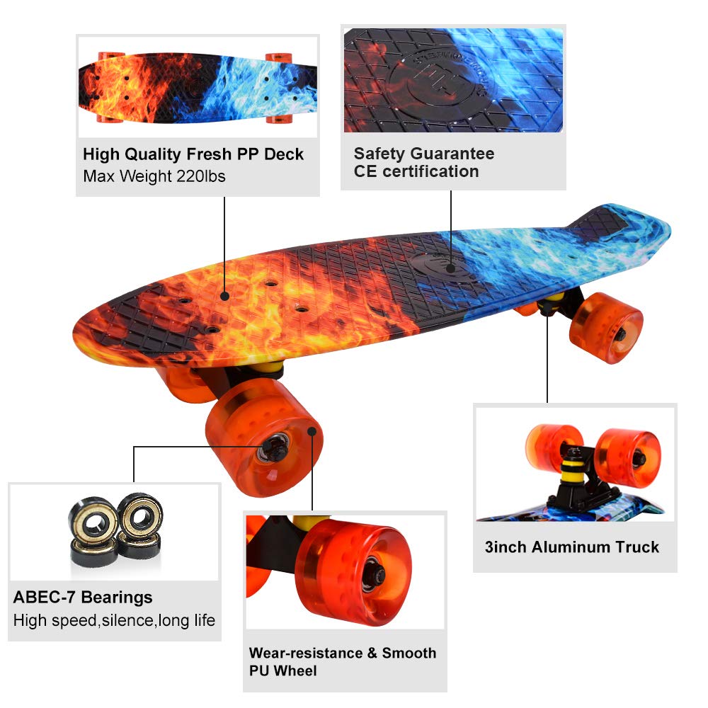 ChromeWheels Skateboards 22 inch Complete Skateboard Deck Mini Cruiser for Kids Boys Girls Youths Beginners