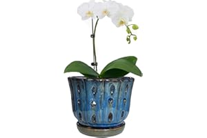 Grdthzey 6 inch Round Ceramic Orchid Pot with Holes Orchid Planter (Dark Blue)