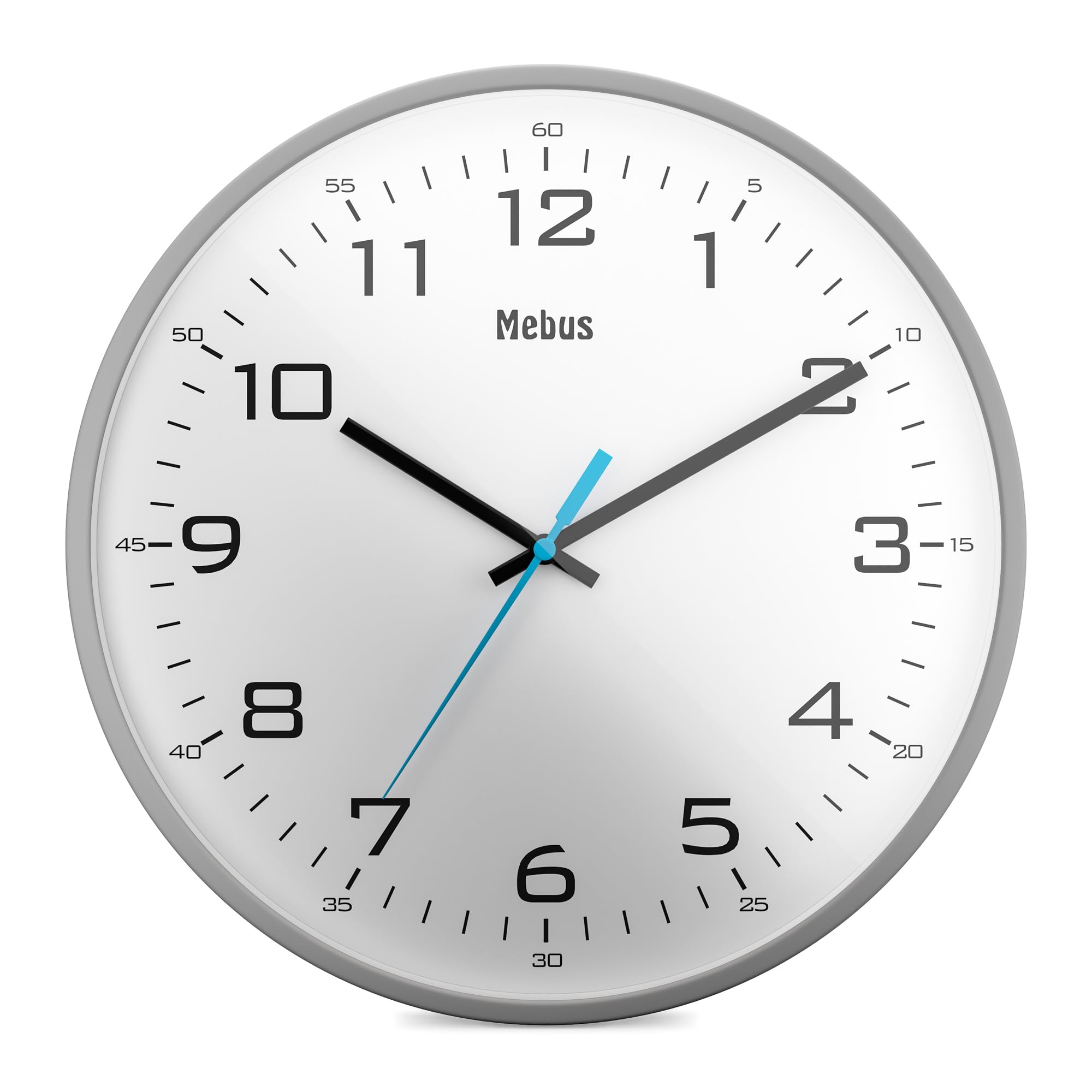 Mebus 16249 Analogue Quartz Wall Clock Classic Design Strong Large Numbers 30 cm Diameter Grey/White