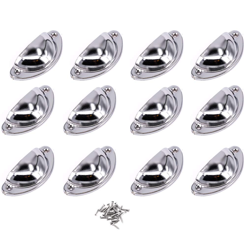 F Season 12pcs Silver Drawer Half Moon Shell Pull Handles Retro Kitchen Cupboard Door Chrome for Kitchen Cupboard Door Cabinet