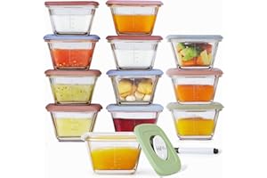 HEYVALUE Baby Food Containers, 12 Container Set, 4 oz Glass Baby Food Jars With Lids, Small Baby Food Maker, Infant Storage Container, Microwave, Dishwasher & Freezer Safe, BPA Free