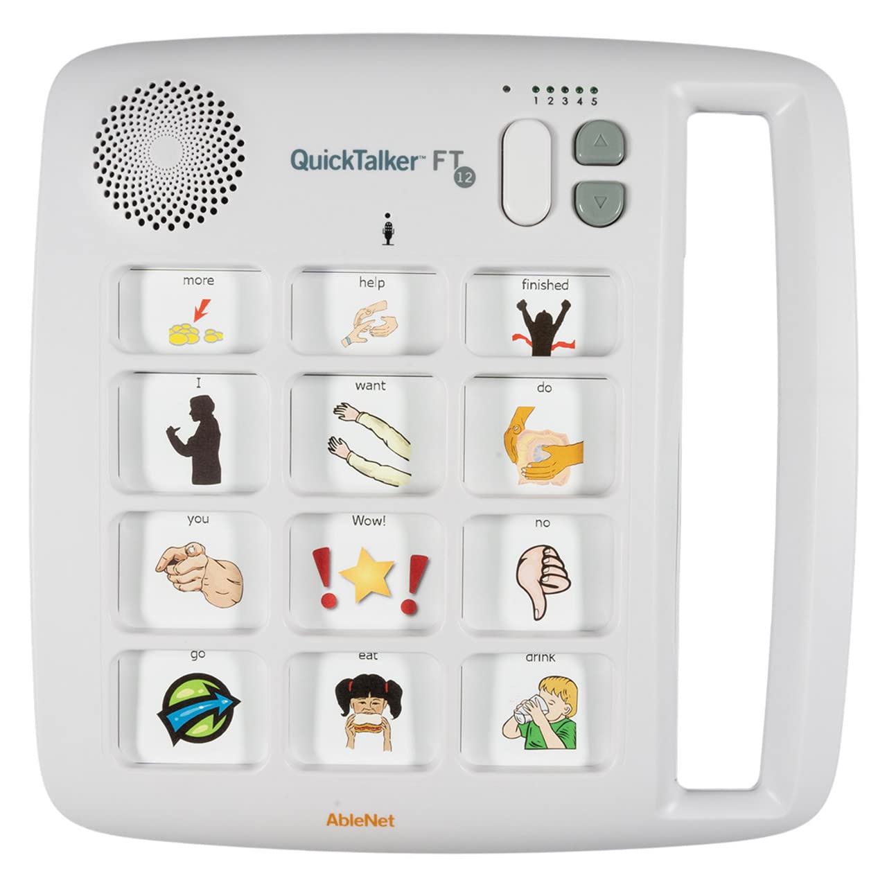 AbleNet QuickTalker 12 - Dispositivo de voz portátil multimensaje con tecnología FeatherTouch, 48 mensajes, 5 niveles de grabación y diseño duradero, dispositivo de comunicación AAC para niños y adultos no verbales