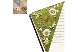 TOPALIVING Personalized Hand Embroidered Corner Bookmark 26 Letters Felt Triangle Corner Page Bookmark Handmade Stitched Book Marker Cute Flower Bookmarks for Book Reading Lovers Meaningful Gift (M, Summer)