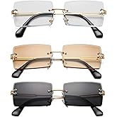 Rectangle Sunglasses for Men/Women Small Rimless Square Shade Eyewear