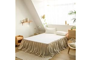 BISELINA French Linen Bed Skirt with Pleated Frills 18-Inch Tailored Drop Natural Flax Cotton Blend Dust Ruffle Soft Cozy Farmhouse Bedding (18" Queen, Ruffle Linen)