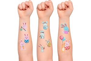 Easter Temporary Tattoos for Kids - 75 Pcs Waterproof Bunny & Egg Face Stickers, Cute Cartoon Rabbit Tattoos for Party Favors