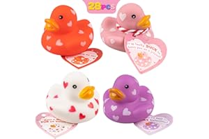 KIDDOKIDS 28 Packs Valentines Day Gift Cards with Cute Mini Rubber Duck 2.4x2.4 Bath Toys for School Classroom Valentine’s Exchange Greeting Cards