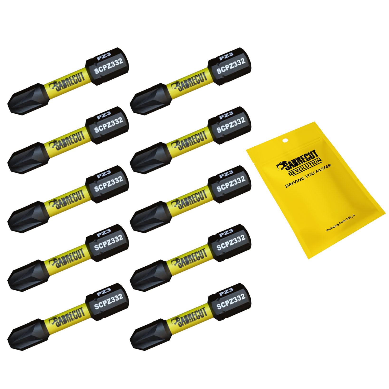 10 x SabreCut SCPZ332_10 32mm PZ3 Magnetic Impact Screwdriver Driver Bits Set Pozi Pozidriv Heavy Duty