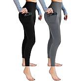 Leafigure 2 Pack Leggings with Pockets for Women, High Waisted Soft Leggings for Yoga Gym