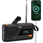 Emergency Hand Crank Radio - August MB291B - NOAA Portable Weather Radio & AM/FM Portable Power Bank 4500mAh with Solar Charging, Hand Crank & USB-C Charging - SOS Alarm, LED Flashlight & Reading Lamp