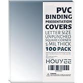 HOUYEE 100 Pack 5 Mil PVC Binding Presentation Covers, Clear Report Cover Sheets for Binding, Square Corner, 8.5 x11 Inches, 