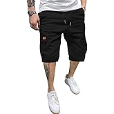 PLEPAN Men's Casual Cargo Shorts Classic Stretch Waist Drawstring Outdoor Work Shorts with 6 Pockets