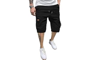 PLEPAN Men's Casual Cargo Shorts Classic Stretch Waist Drawstring Outdoor Work Shorts with 6 Pockets