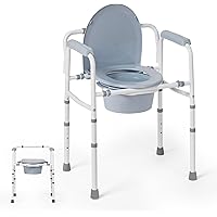 Careboda Bedside Commode Chair with Bucket for Seniors, Portable Extra Wide Commode Chair for Toilet, Folding Steel Chair wit