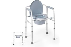 Careboda Bedside Commode Chair with Bucket for Seniors, Portable Extra Wide Commode Chair for Toilet, Folding Steel Chair wit