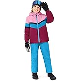 Haloumoning Girls 2 Piece Snowsuit Kids Waterproof Hooded Jacket and Snow Bibs Winter Ski Suit 5-14Y