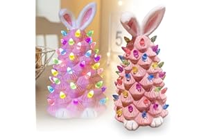 ROWPOZ Easter Pink Bunny Tree, 2024 New Lighted Easter Bunny Tabletop Tree with Colorful Lamp Beads, Bunny Figurine Ear Top Spring Easter Holiday Decor Gifts Home Decor Easter Bunny Decorations (Style 1)