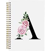 BitKan Floral Monogrammed A Spiral Notebooks – Initial Letter A Hardcover Journals, Cute Custom Hardcover Notebook Journal for Writing, Customized Monogram Personalized Gifts for Women/Girls/Teachers