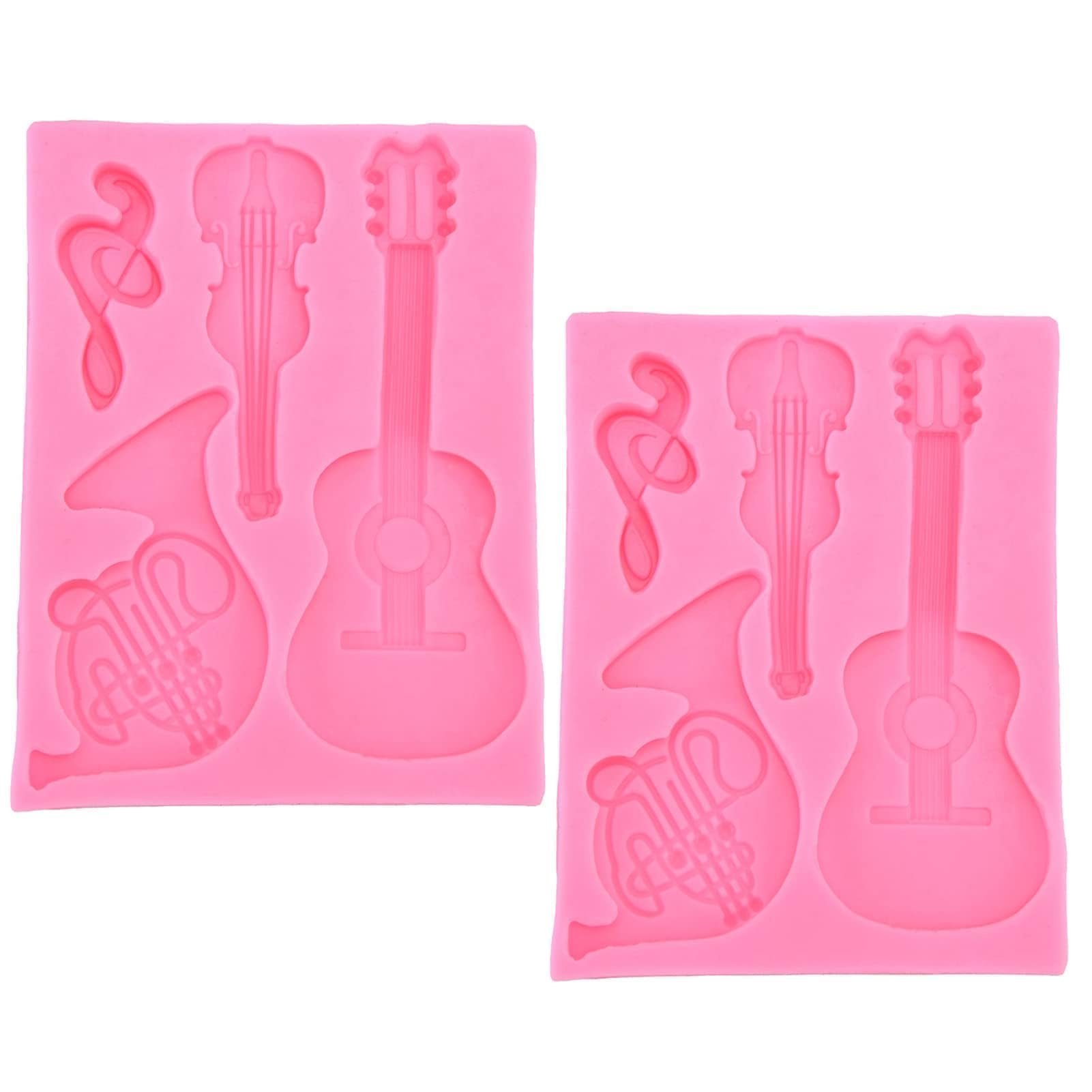 2Pcs Silicone Mold, Music Note Fondant Mold, Cute Guitar Violin Sax Mold Chocolate Mold Cake Mold Decoration Mold Bakery Supplies